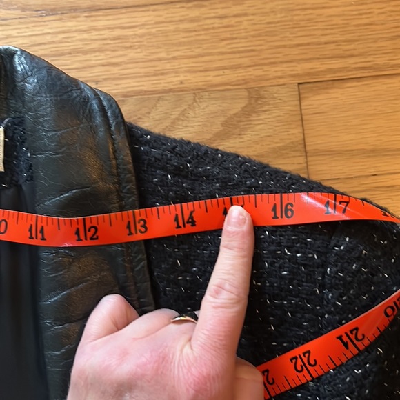 Vintage Otello Pelle Black & White Tweed Trench Coat with Leather Collar Size XL - Picture 9 of 11